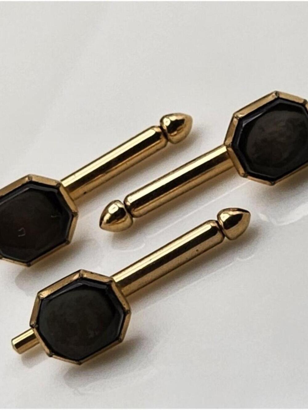 18K Gold Plated Antique Vintage Swank Abalone Tuxedo Shirt Studs